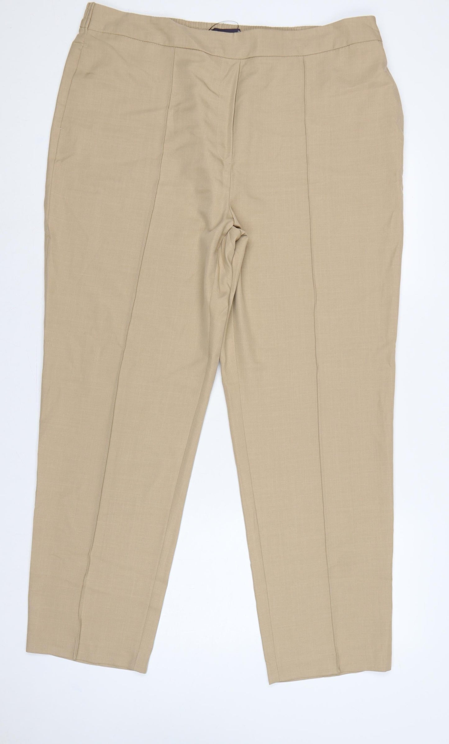 M&S Women’s Beige Size 20 Tailored Tapered Trousers Elastic Waist