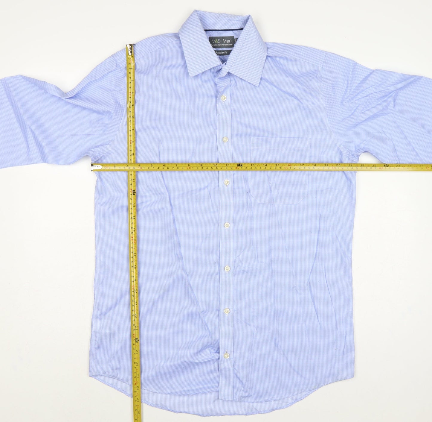 Marks and Spencer Men Blue 15.5 Regular Fit Cotton Gingham Dress Shirt