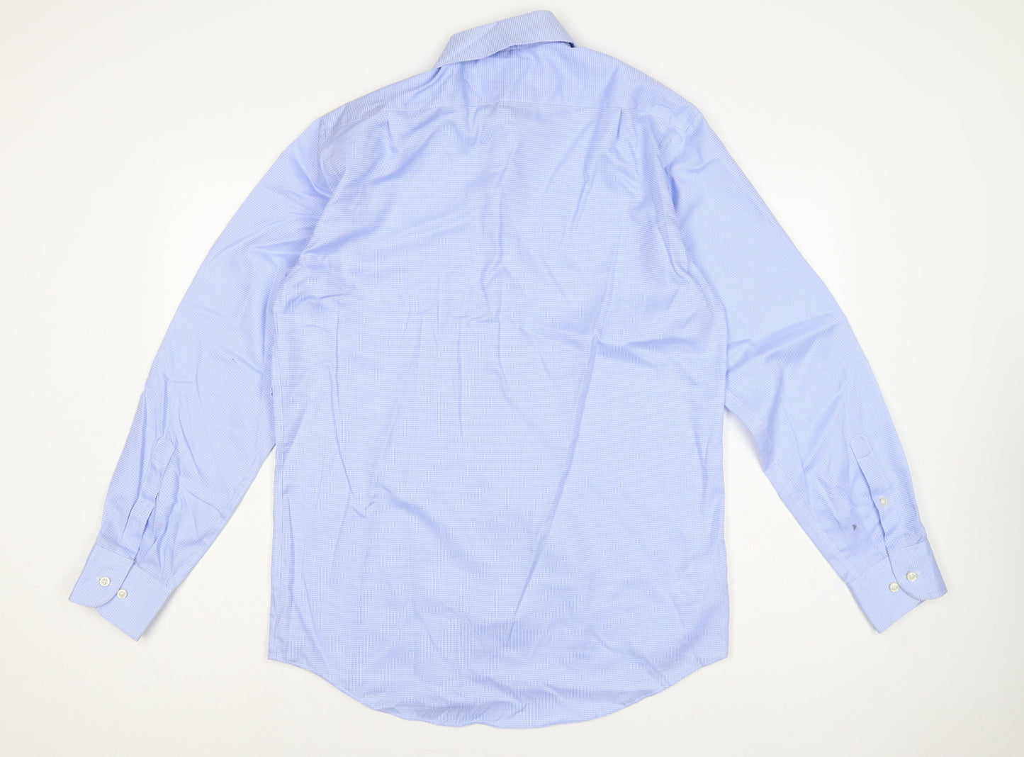 Marks and Spencer Men Blue 15.5 Regular Fit Cotton Gingham Dress Shirt
