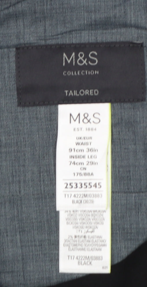 Marks and Spencer Men Black 36 Tailored Stretch Dress Trousers