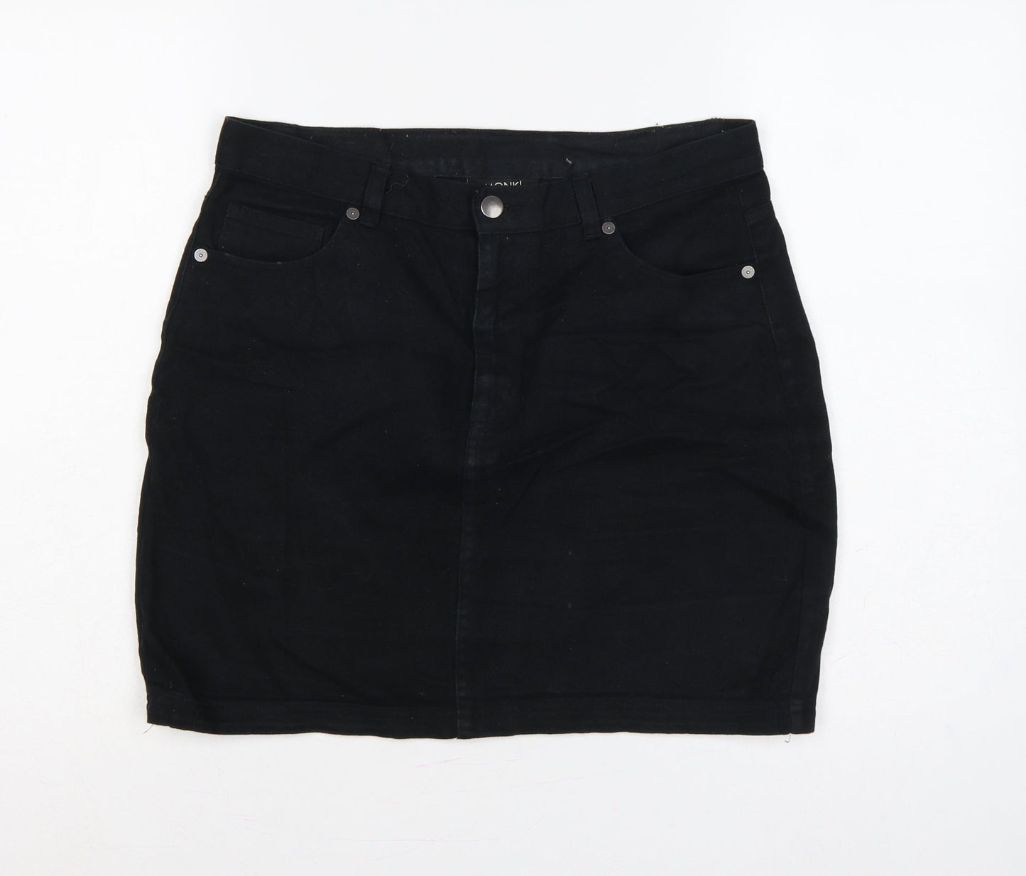 Monki Women Black UK 12 High Rise Denim Mini Pencil Skirt Pockets
