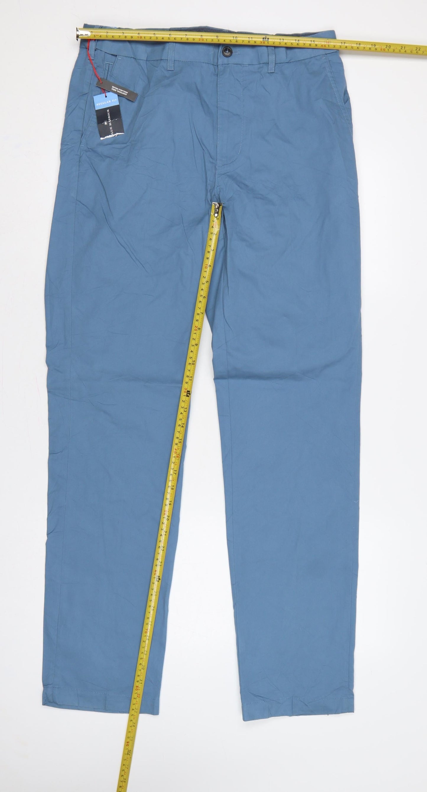 M&S Mens Blue Regular Fit Chino Trousers W32 L31 Straight