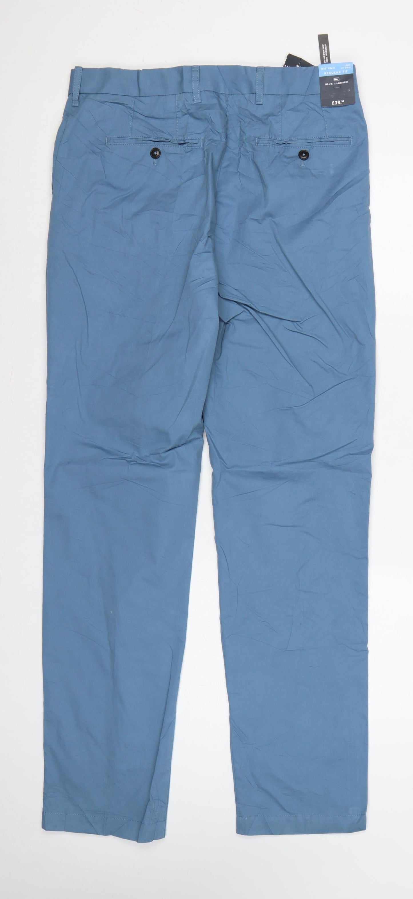 M&S Mens Blue Regular Fit Chino Trousers W32 L31 Straight