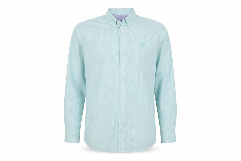 Marks & Spencer Men Green L Heritage Striped Button-Down Cotton Shirt