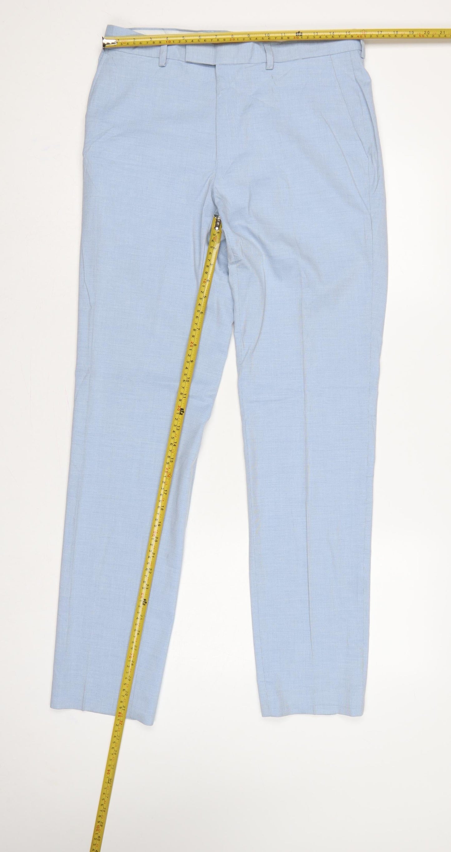 Marks and Spencer Men Blue Slim 32in Long Check Dress Trousers