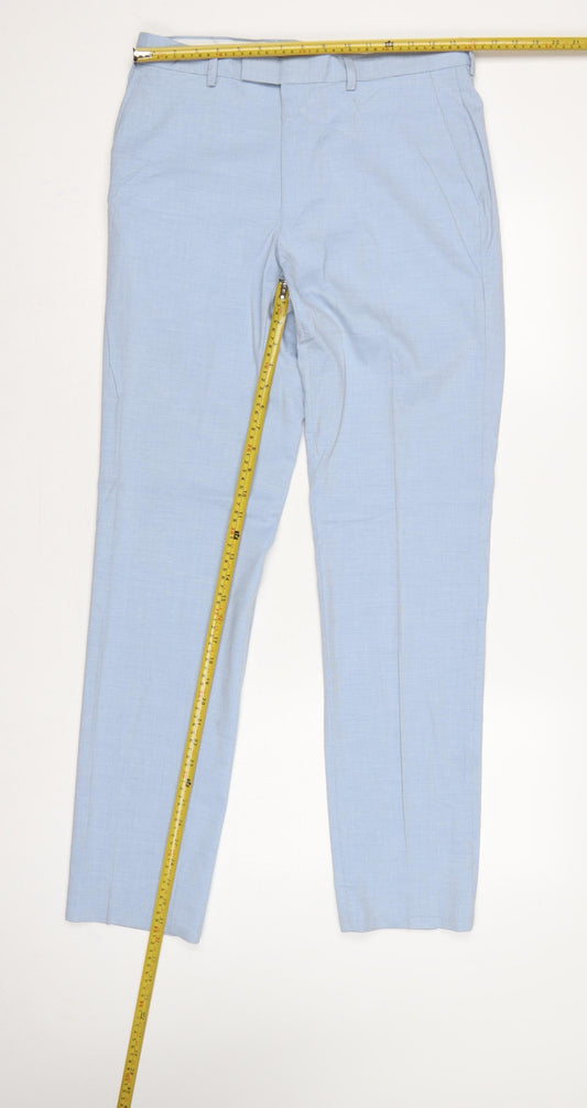 Marks and Spencer Men Blue Slim 32in Long Check Dress Trousers