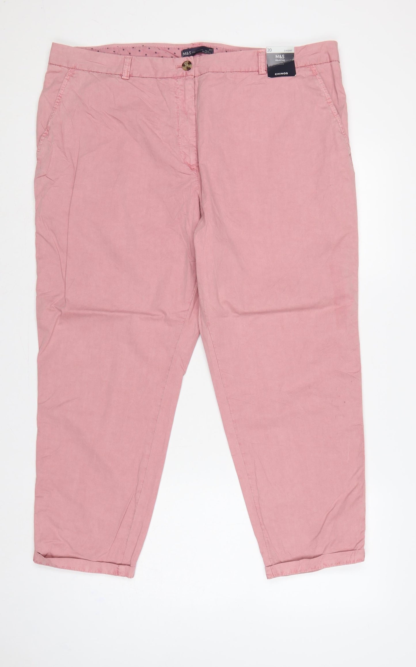 M&S Women’s Pink Chino Trousers UK 20 Short 100% Cotton