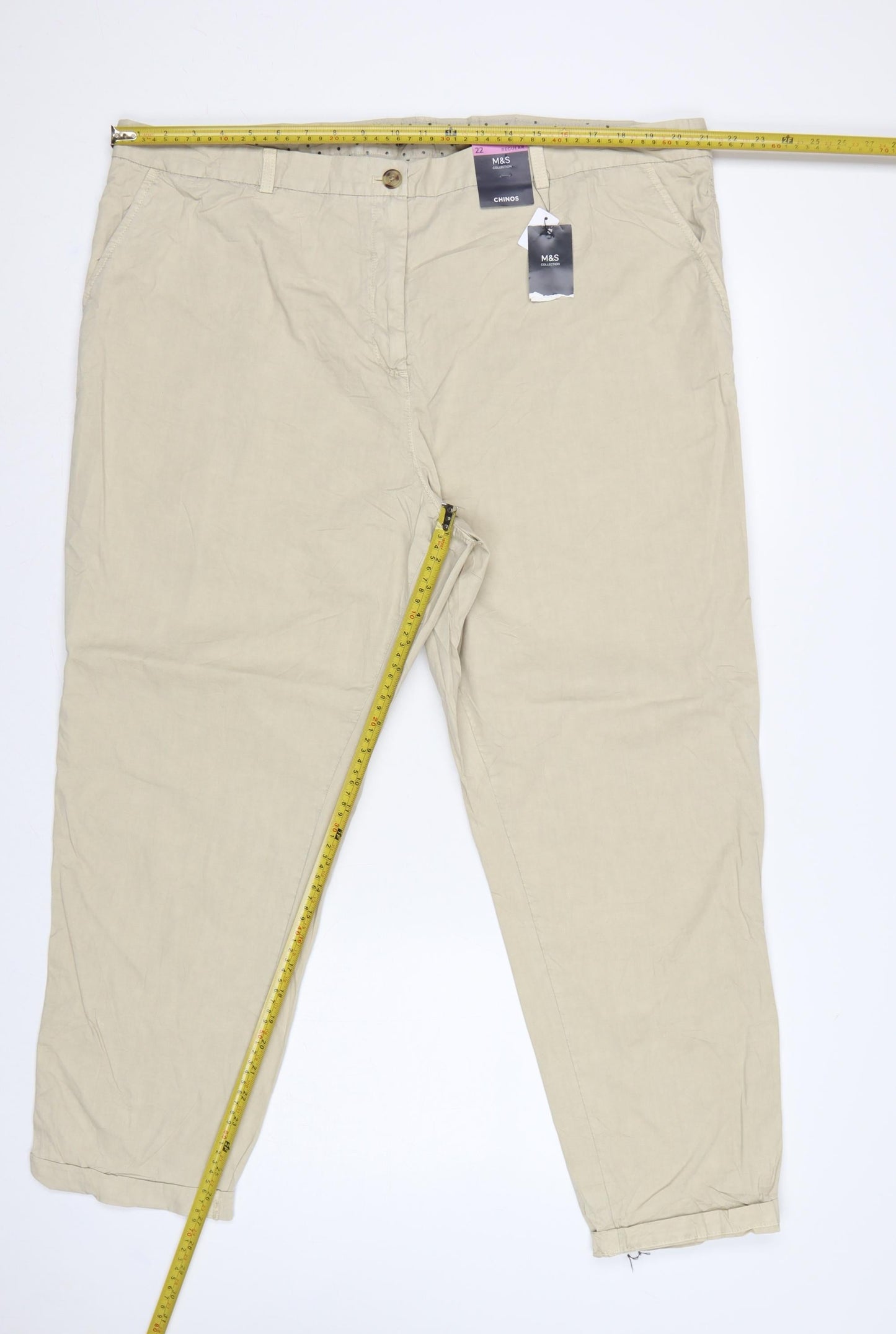 Marks and Spencer Women’s Beige UK 22 Regular Cotton Chino Trousers NWT