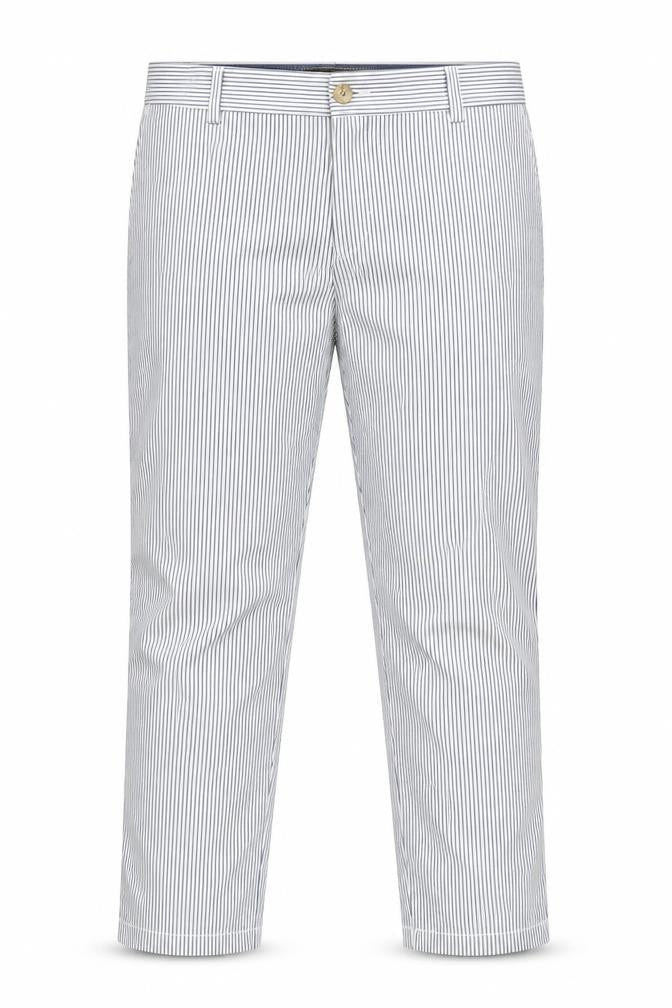 Marks & Spencer Women's White Blue Stripe UK 14 Regular Chino Trousers