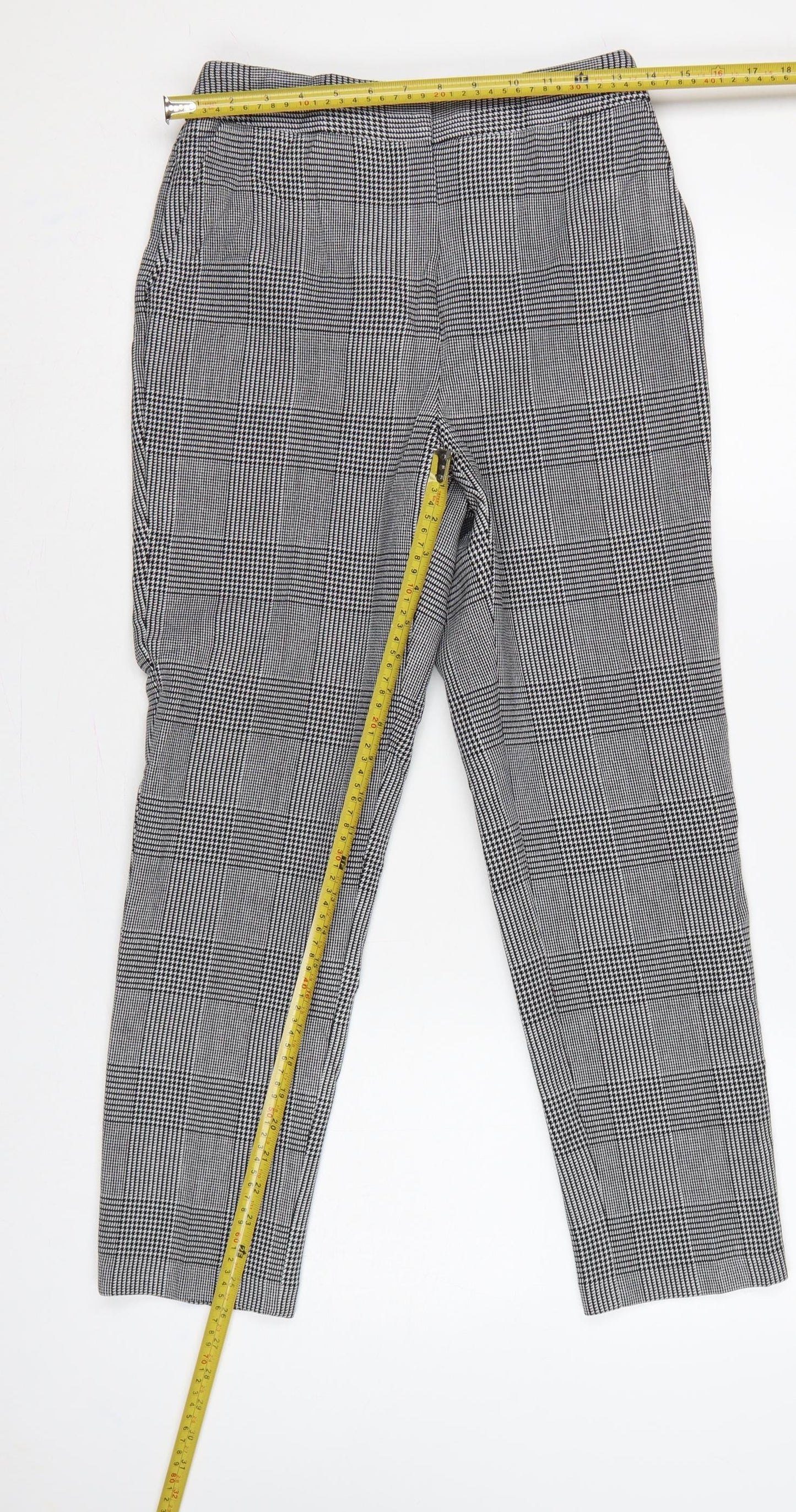 Marks and Spencer Women Grey Check Slim Tapered Trousers UK 8