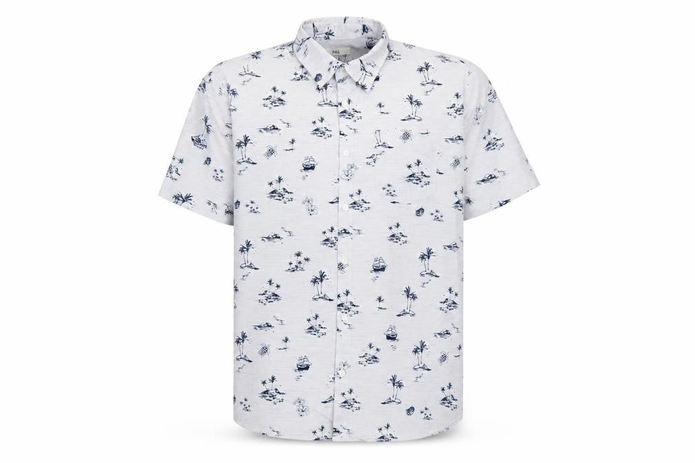 Marks and Spencer Men White 2XL Hawaiian Nautical Print Short Sleeve Shirt