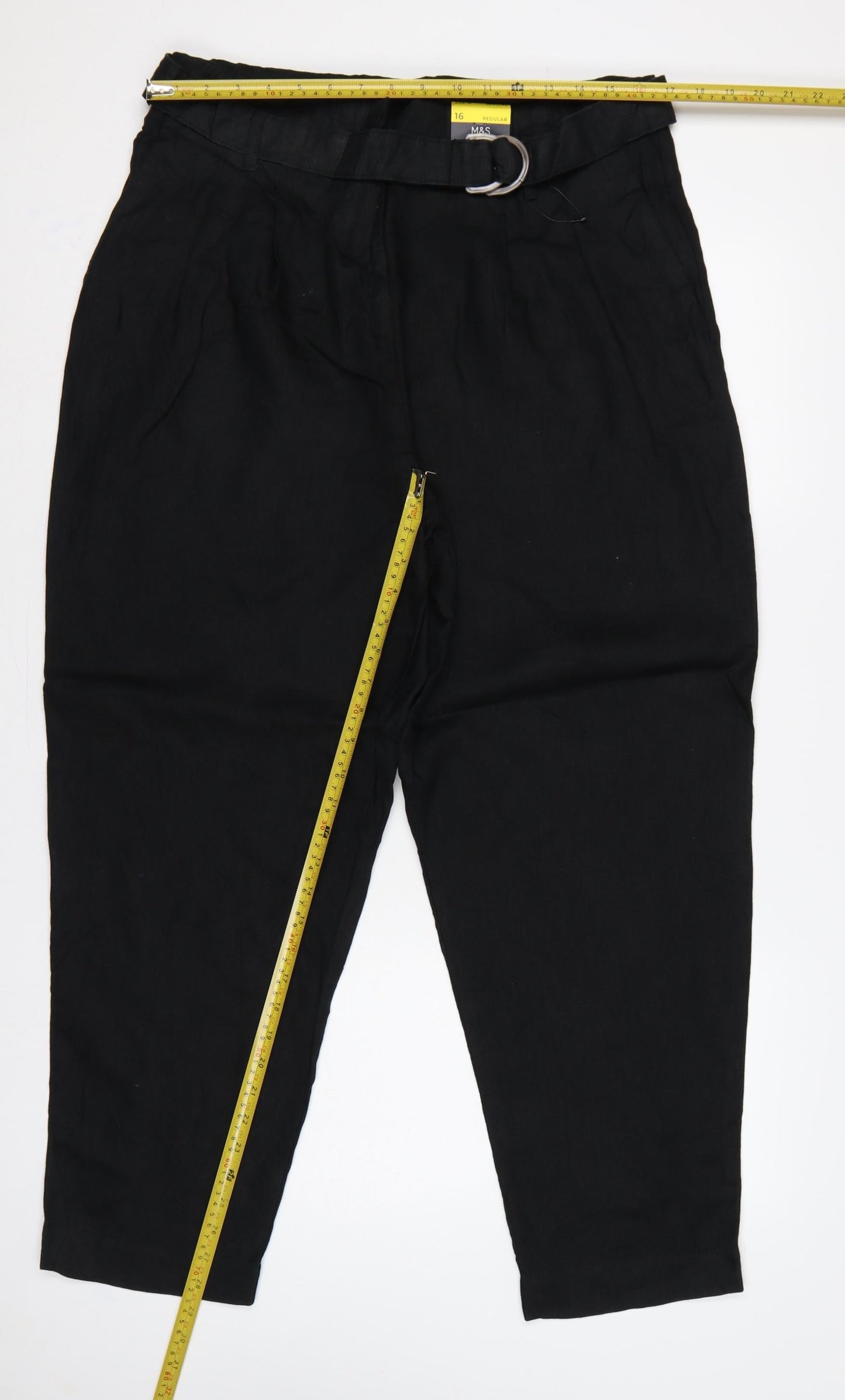 Marks and Spencer Womens Black UK 16 Paperbag Linen Blend Trousers