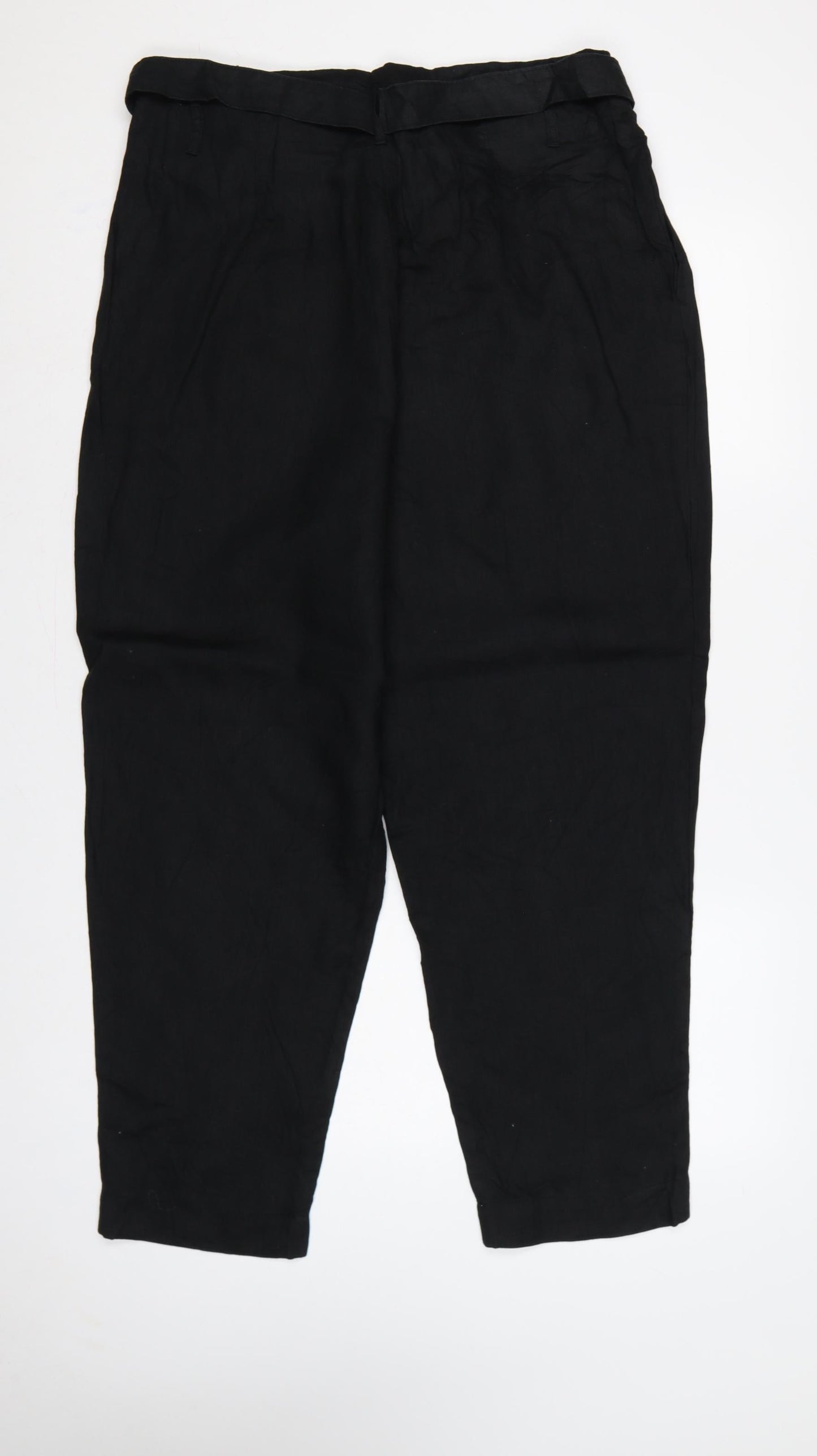 Marks and Spencer Womens Black UK 16 Paperbag Linen Blend Trousers