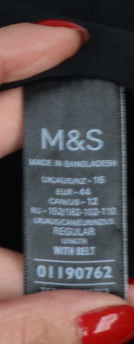 Marks and Spencer Womens Black UK 16 Paperbag Linen Blend Trousers