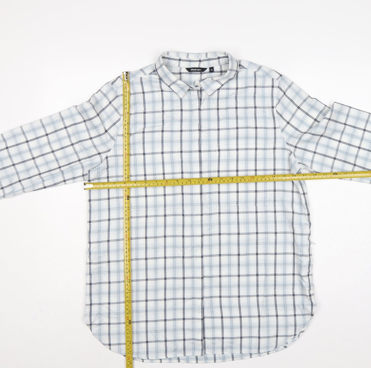 Rohan Women White Blue Check Long Sleeve Button-Up Shirt UK 14