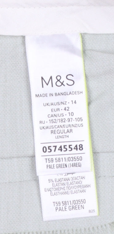 Marks & Spencer Women’s Pale Green UK 14 Regular Flared Linen Trousers