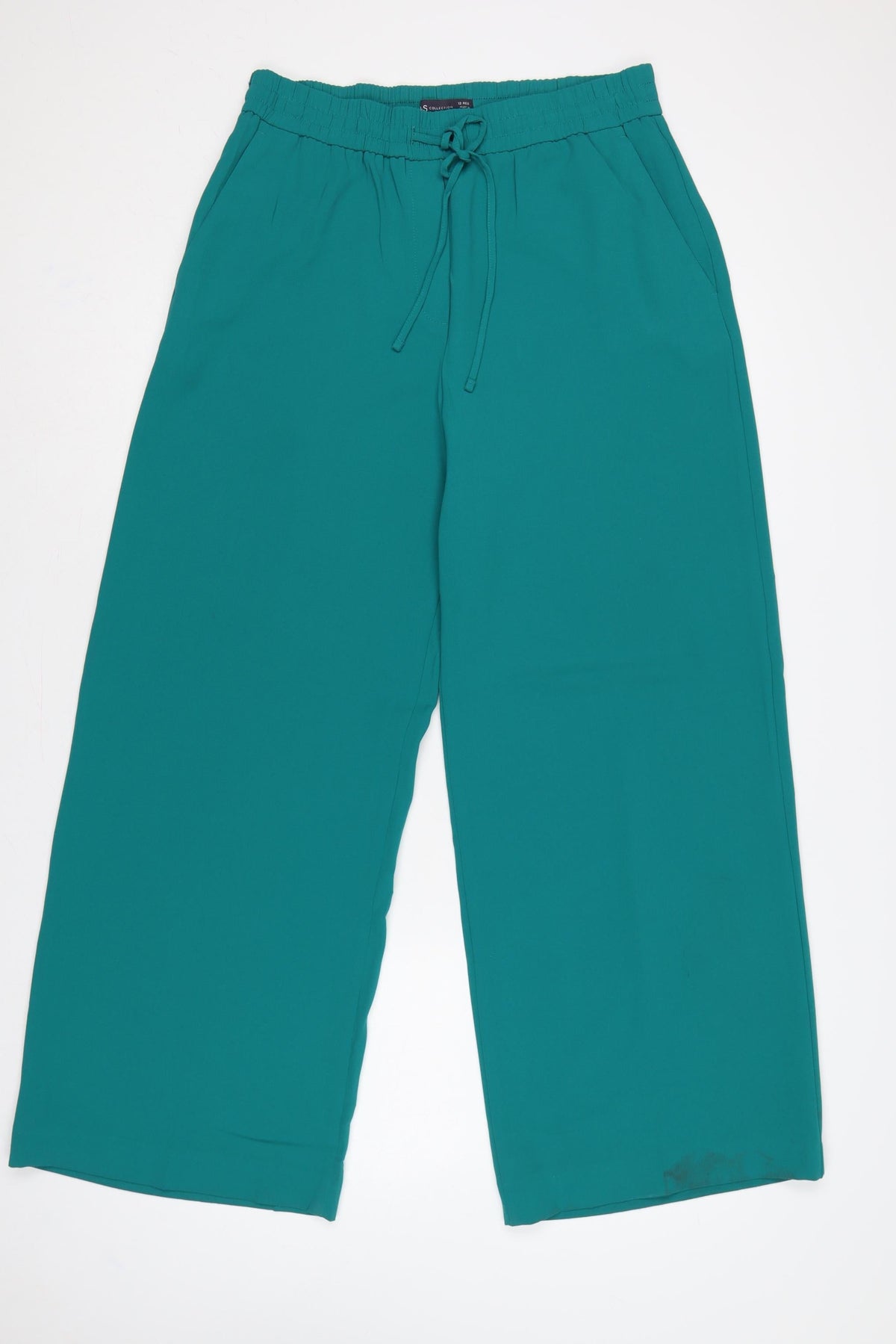 Marks and Spencer Women Green UK 12 Wide-Leg Drawstring Trousers