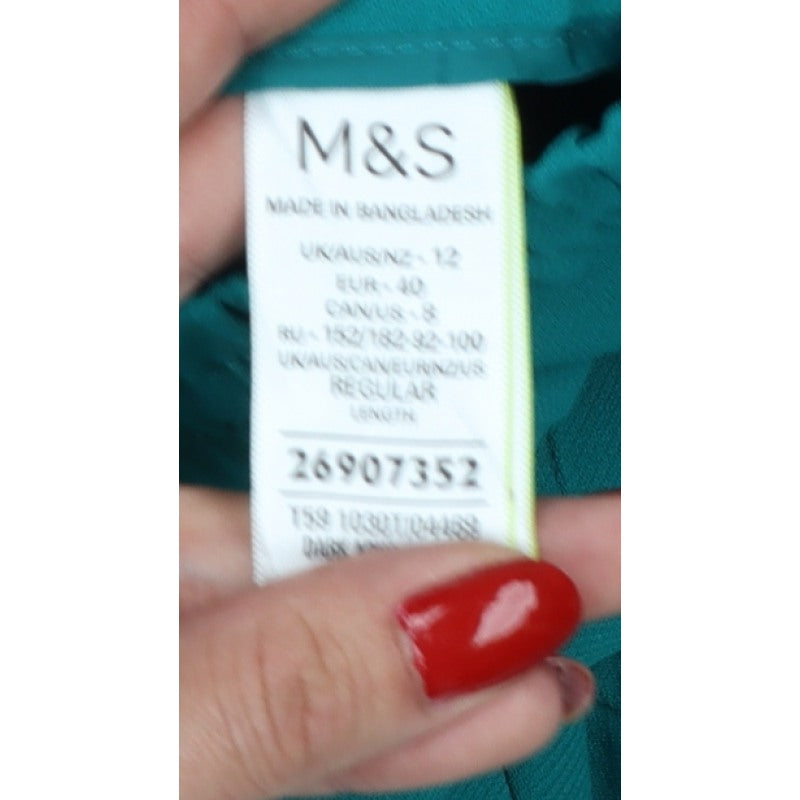 Marks and Spencer Women Green UK 12 Wide-Leg Drawstring Trousers