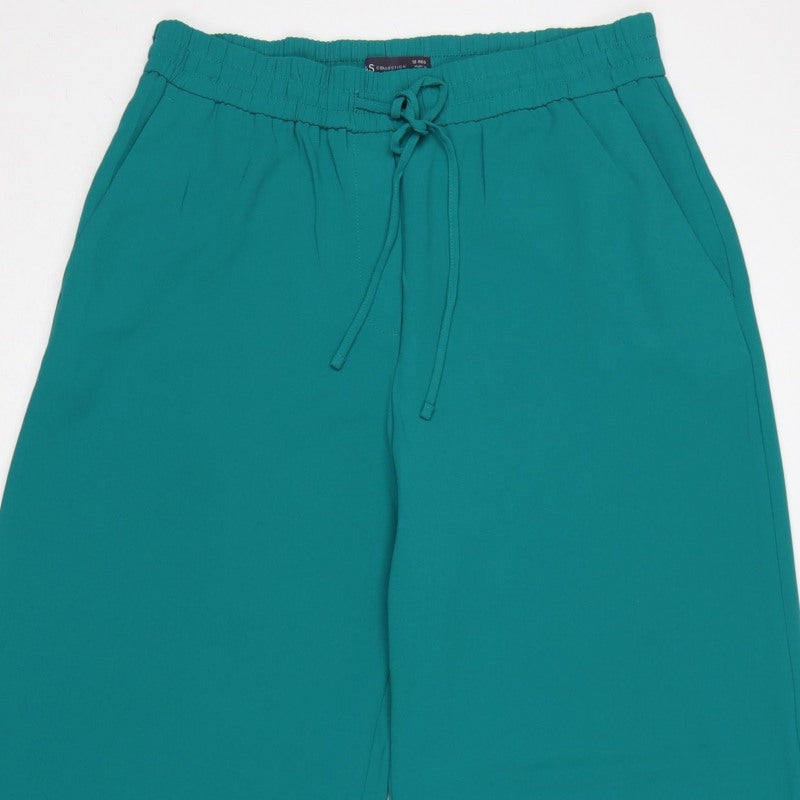 Marks and Spencer Women Green UK 12 Wide-Leg Drawstring Trousers