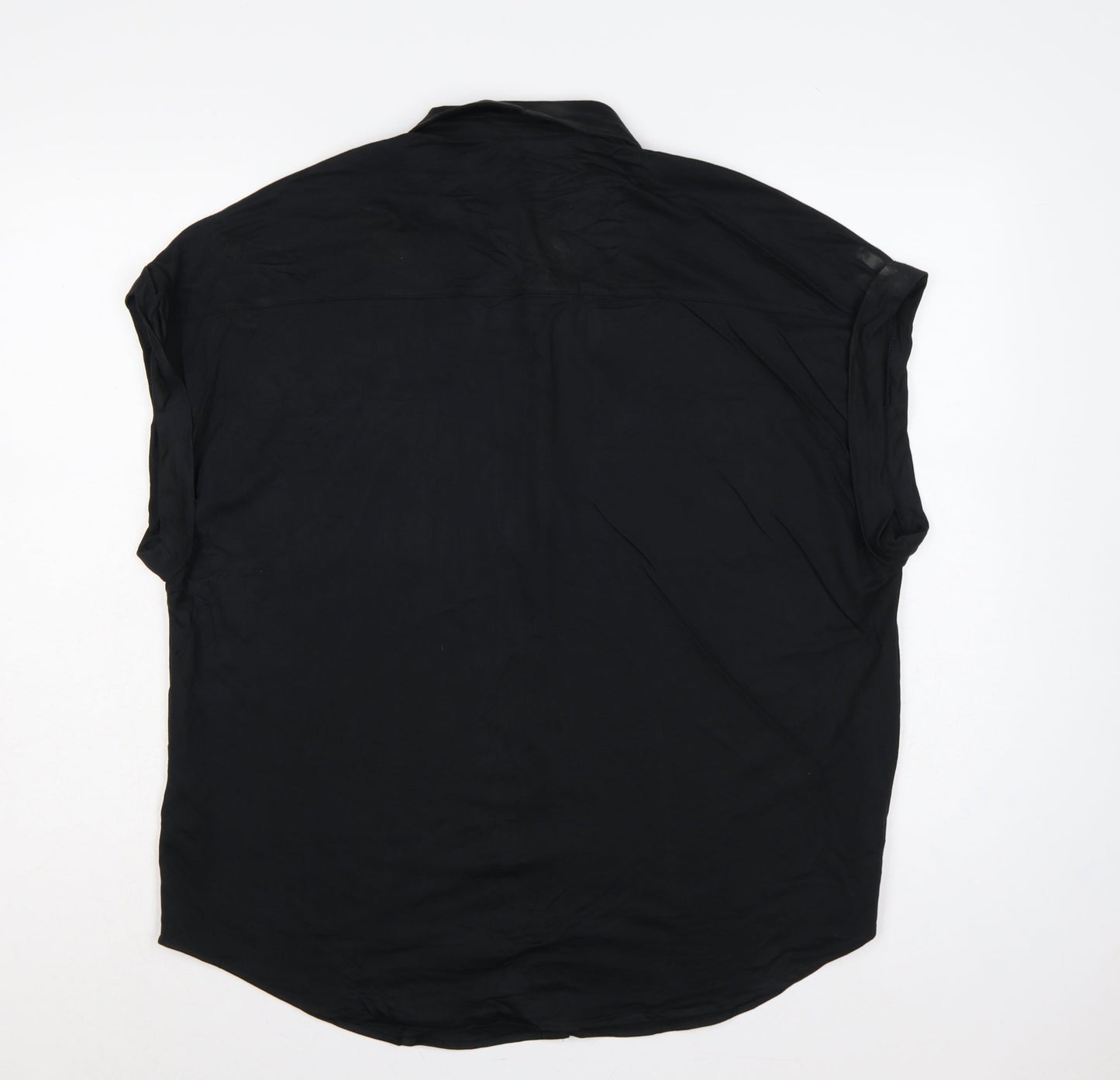 Marks and Spencer Women Black UK 18 Collared Cap Sleeve Button-Up Blouse