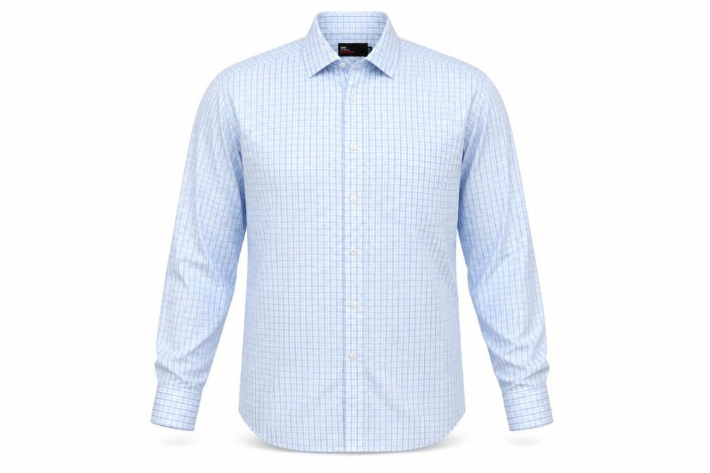 Marks & Spencer Men Blue Check 15.5in Easycare Long Sleeve Shirt
