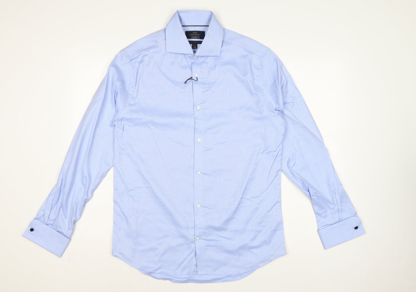 Marks & Spencer Men's Blue 15.5 Tailored Fit French Cuff Dress Shirt