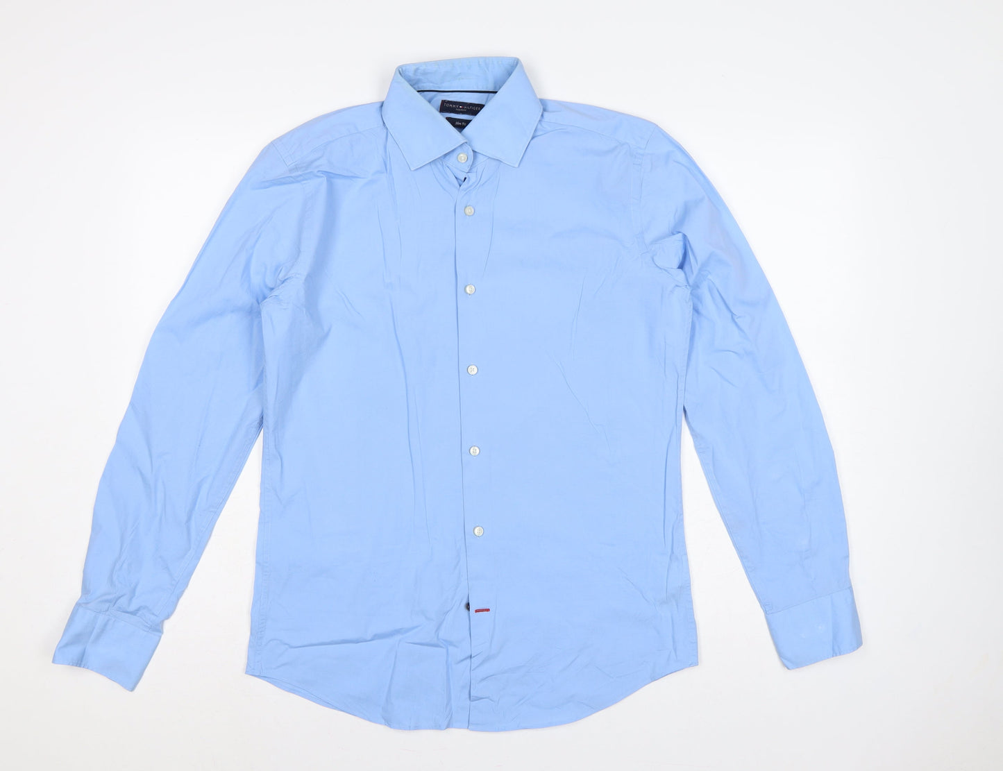 Tommy Hilfiger Men Blue 16.5 Slim Fit Long Sleeve Button-Up Shirt