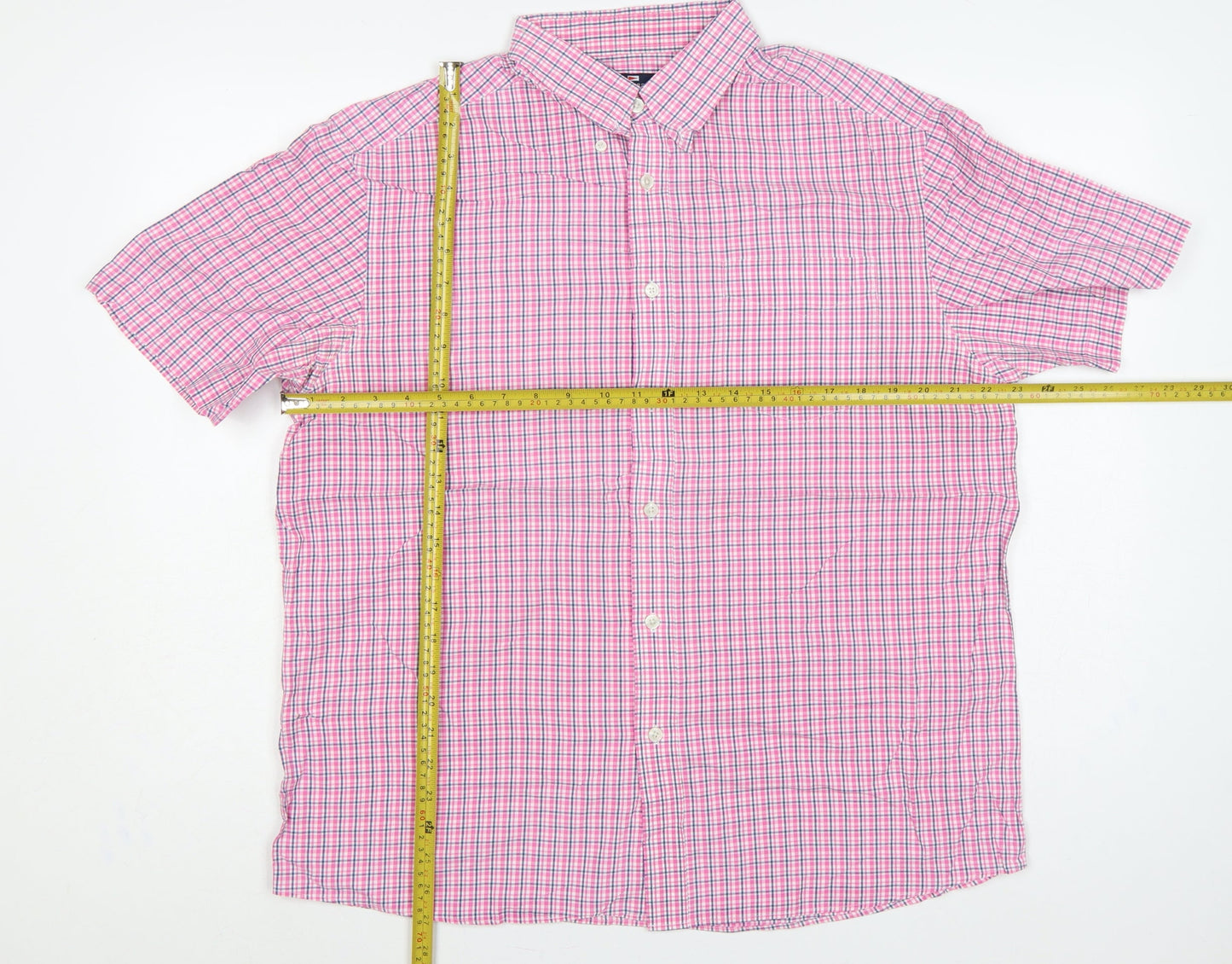Marks and Spencer Men Pink Check Button-Down Short Sleeve Shirt L