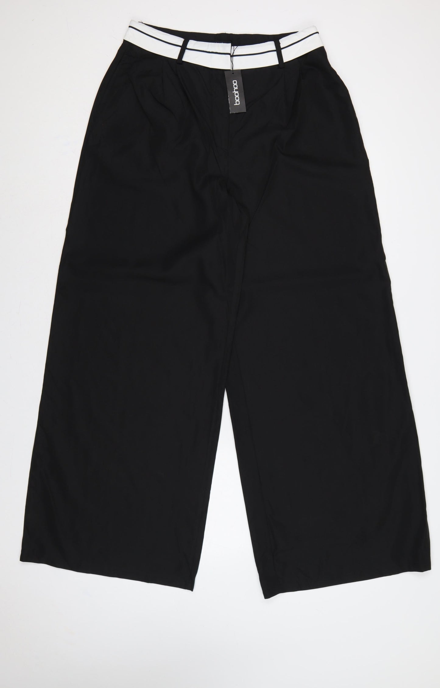 Boohoo Women Black White High Rise Wide-Leg Dress Pants UK 12