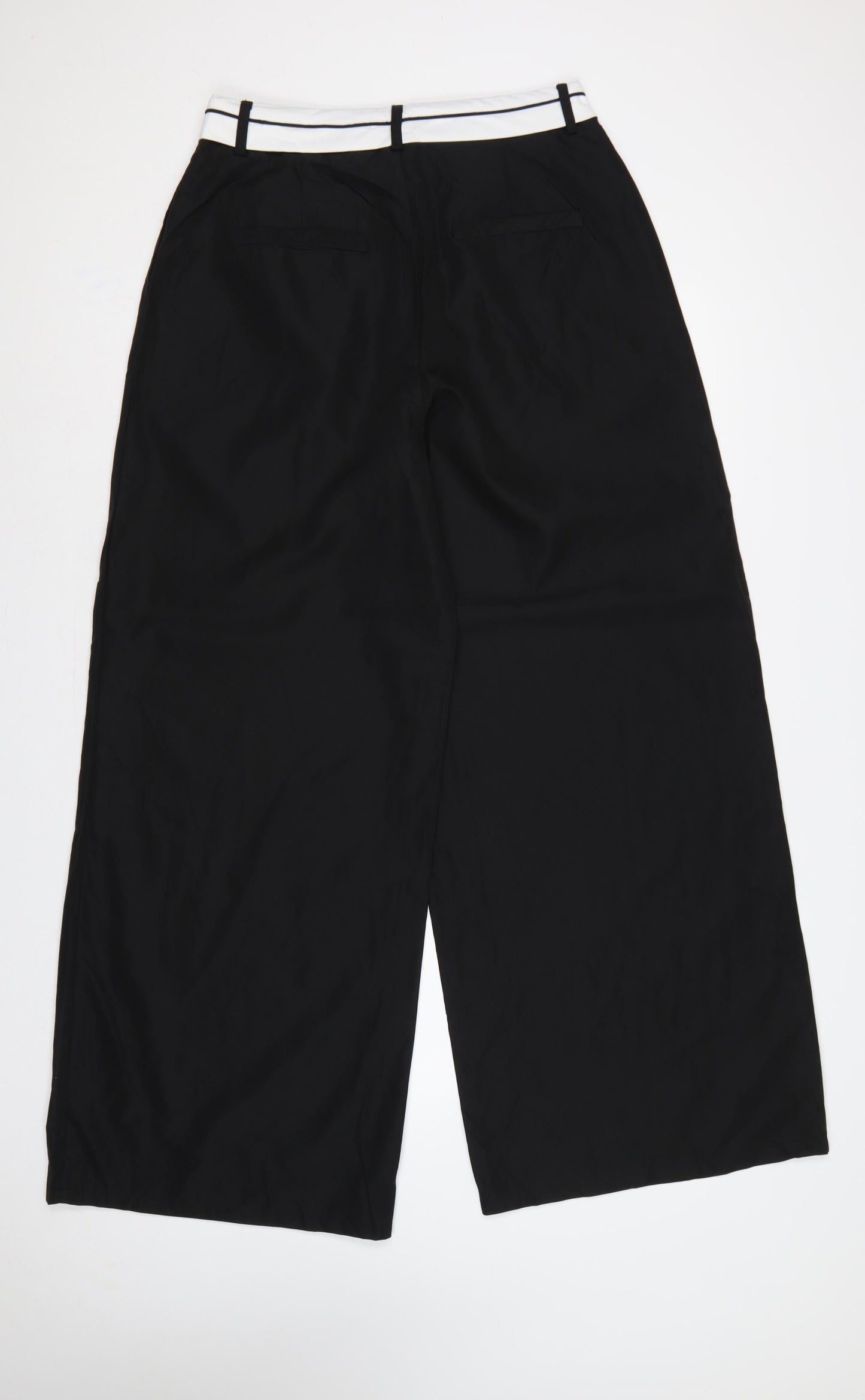 Boohoo Women Black White High Rise Wide-Leg Dress Pants UK 12