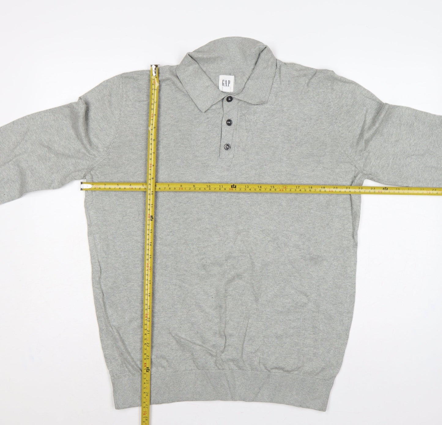 Gap Men's Grey M Cotton Collared Henley Knit Jumper Long Sleeve