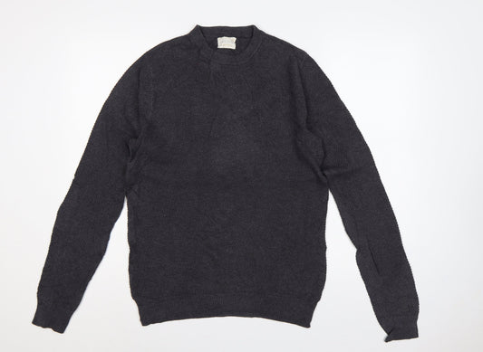 Howick Men’s Grey Organic Cotton S Waffle Knit Crew Neck Jumper