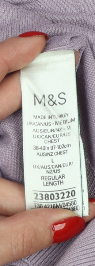 Marks and Spencer Men's Purple M Cable Knit Collared Short Sleeve Jumper