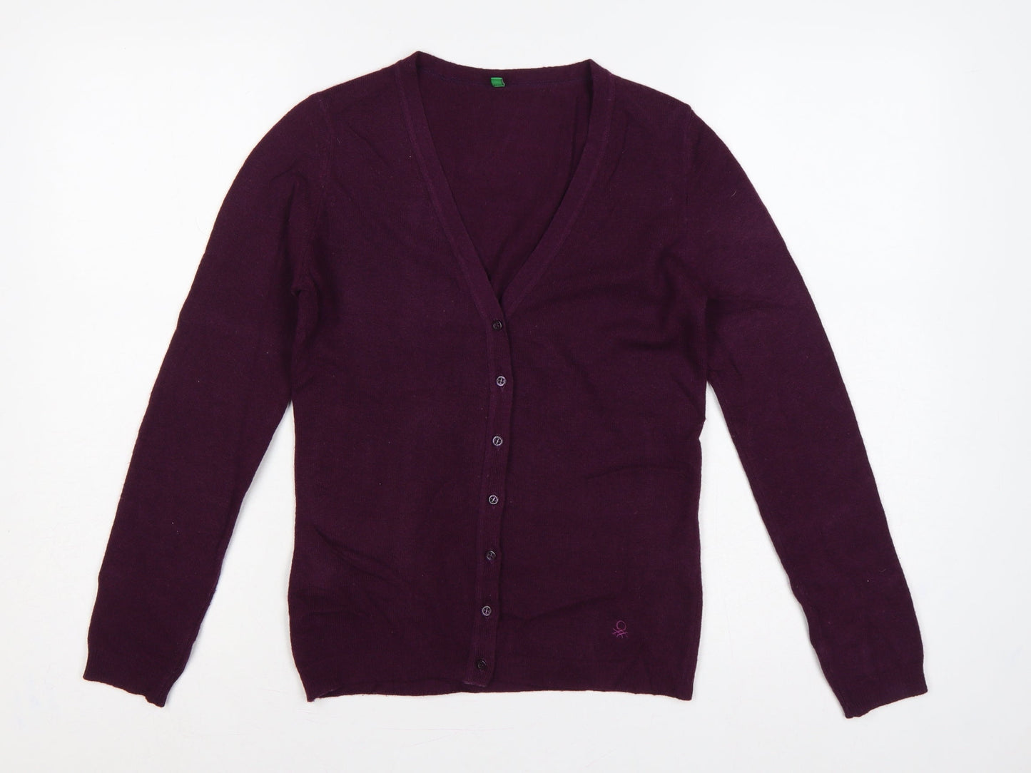 Benetton Women’s Purple XS 100% Wool V-Neck Button Cardigan