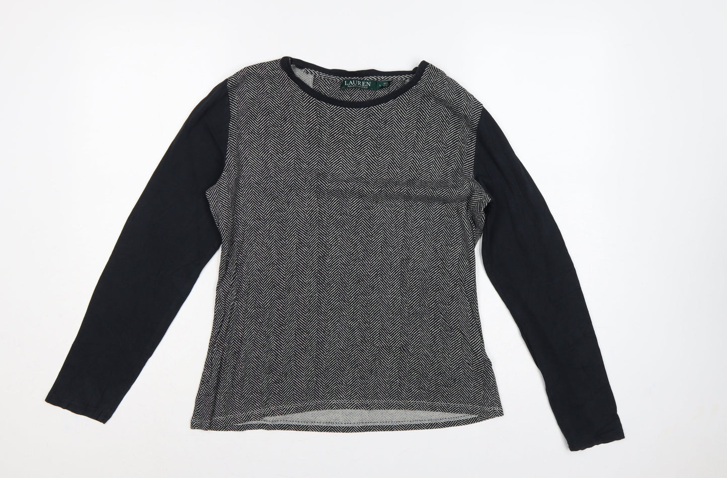 Lauren Ralph Lauren Women’s Black L Herringbone Long Sleeve Jersey Top