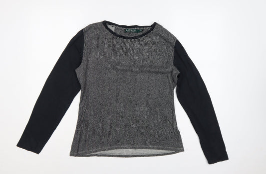 Lauren Ralph Lauren Women’s Black L Herringbone Long Sleeve Jersey Top