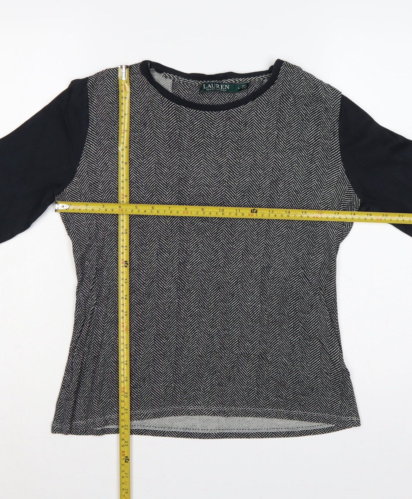 Lauren Ralph Lauren Women’s Black L Herringbone Long Sleeve Jersey Top