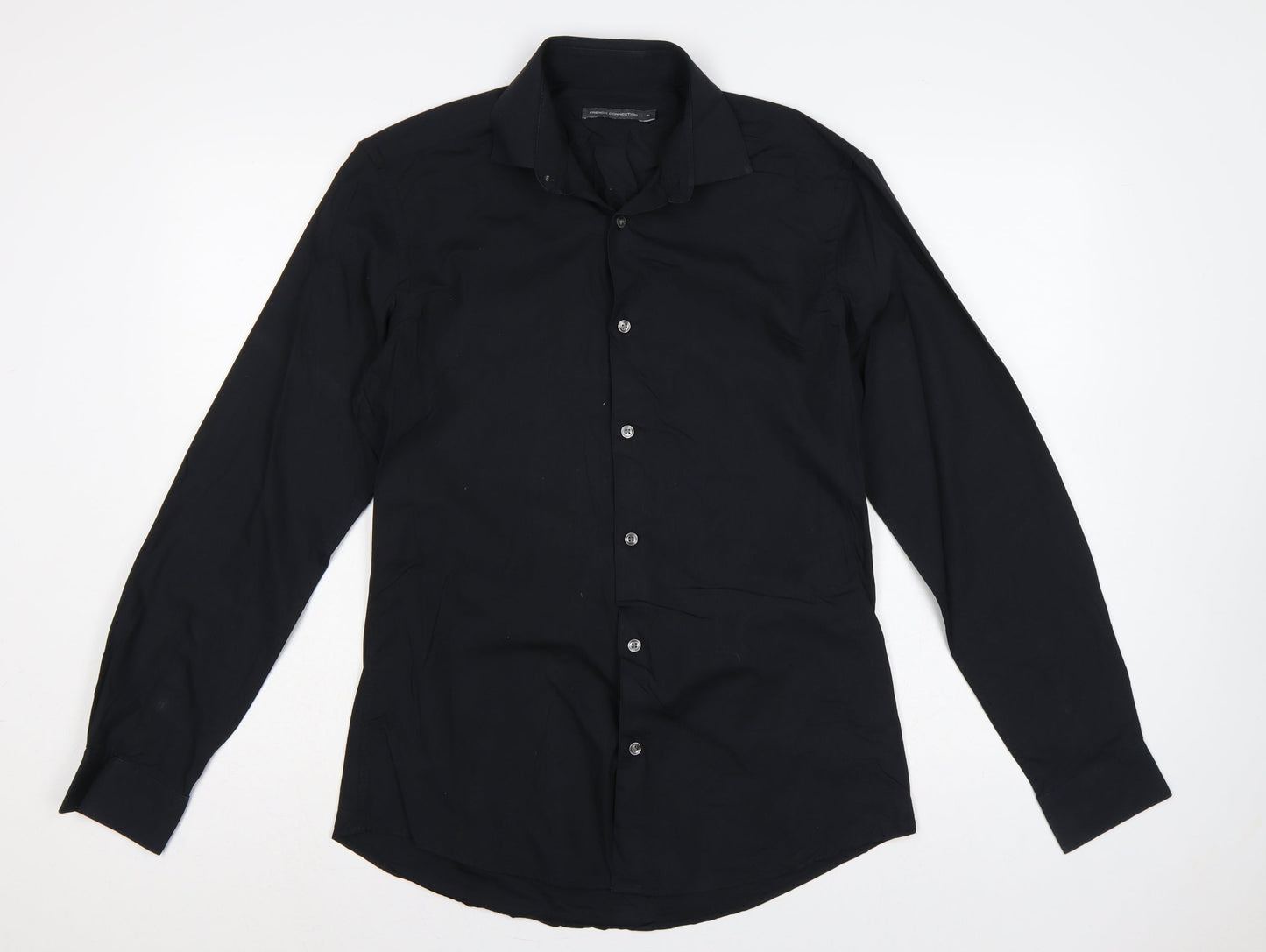 French Connection Men's Black S Long Sleeve Point Collar Button-Up Shirt