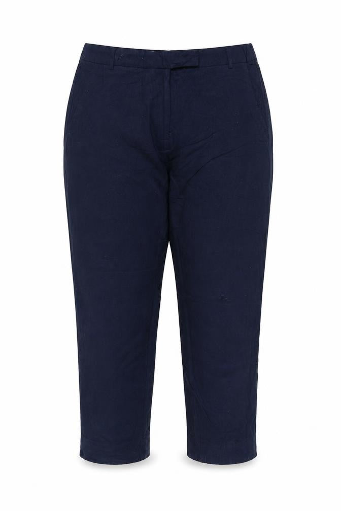 Marks & Spencer Women Navy UK 12 Linen Blend Straight Tailored Trousers