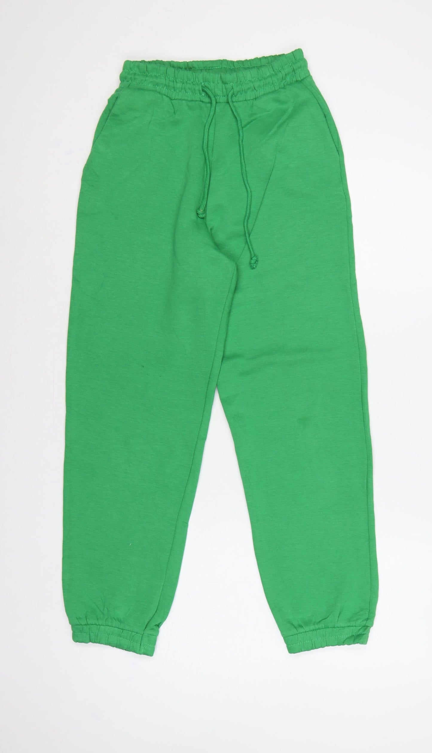 Zara Women Green S Cotton Blend Drawstring Cuffed Jogger Trousers