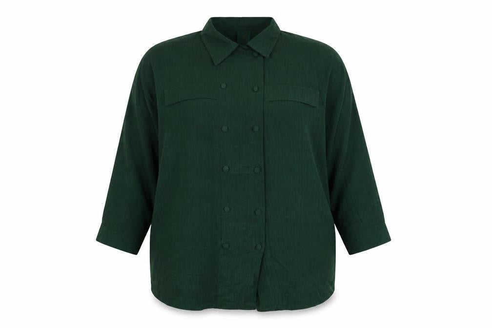 Front view of Canda Women Green UK 16 Basic Double-Breasted Button-Up Blouse