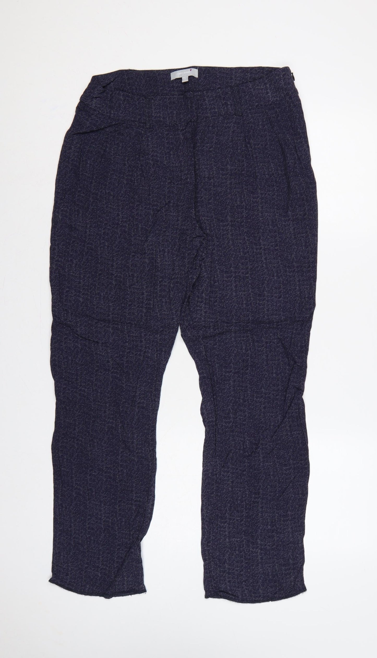 Per Una Women’s Blue Geometric Jersey Trousers UK 12 Short