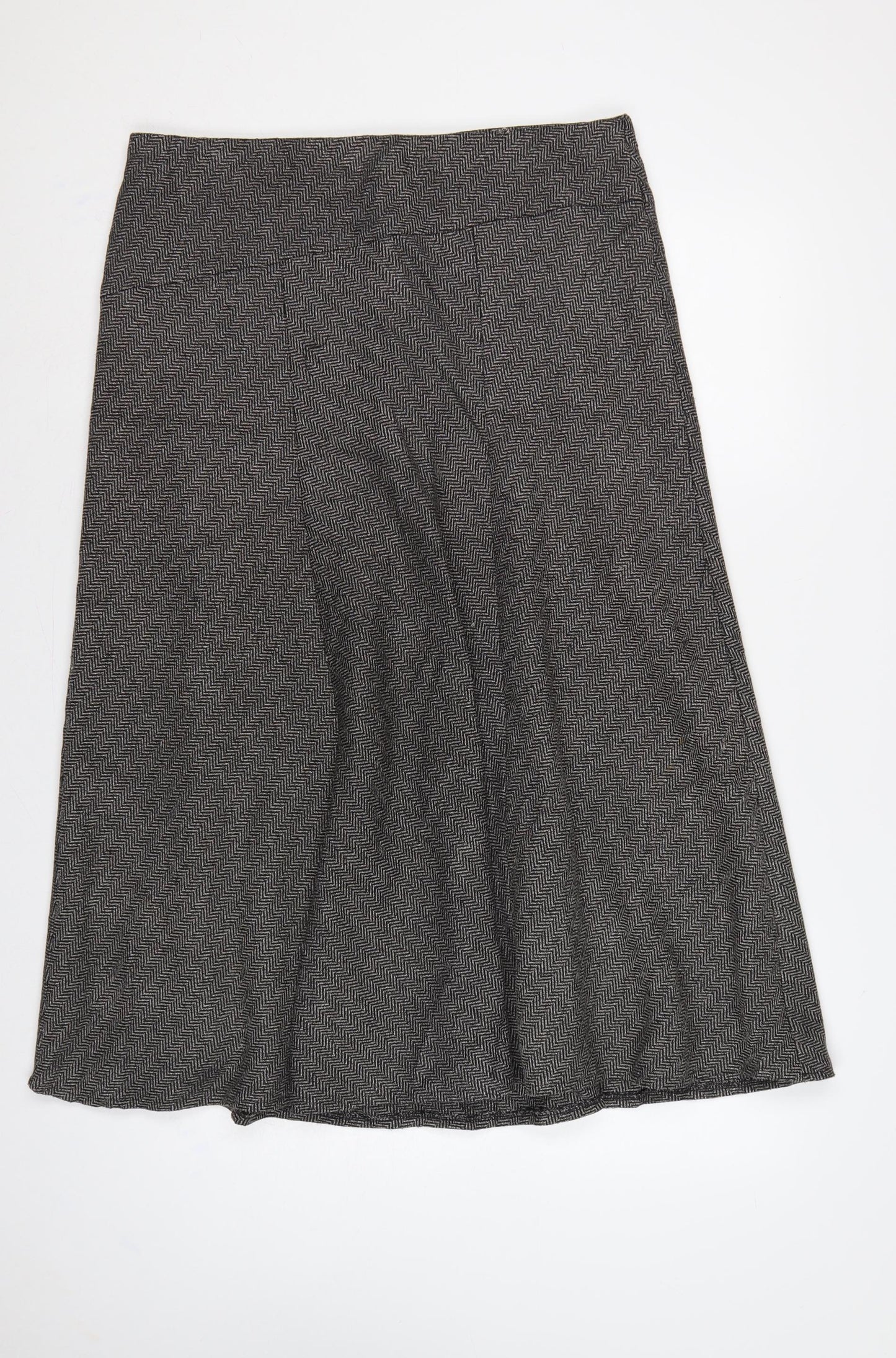 Marks & Spencer Women Grey Herringbone A-Line Long Skirt UK 16