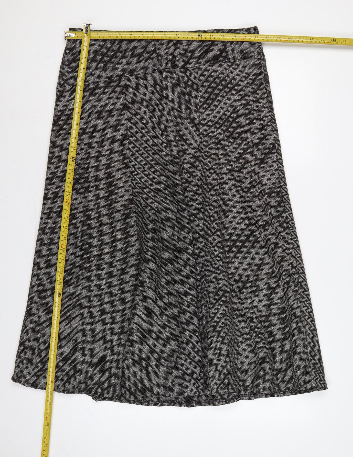 Marks & Spencer Women Grey Herringbone A-Line Long Skirt UK 16