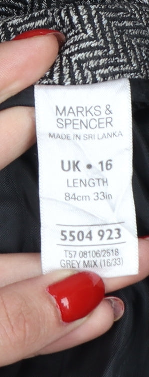 Marks & Spencer Women Grey Herringbone A-Line Long Skirt UK 16