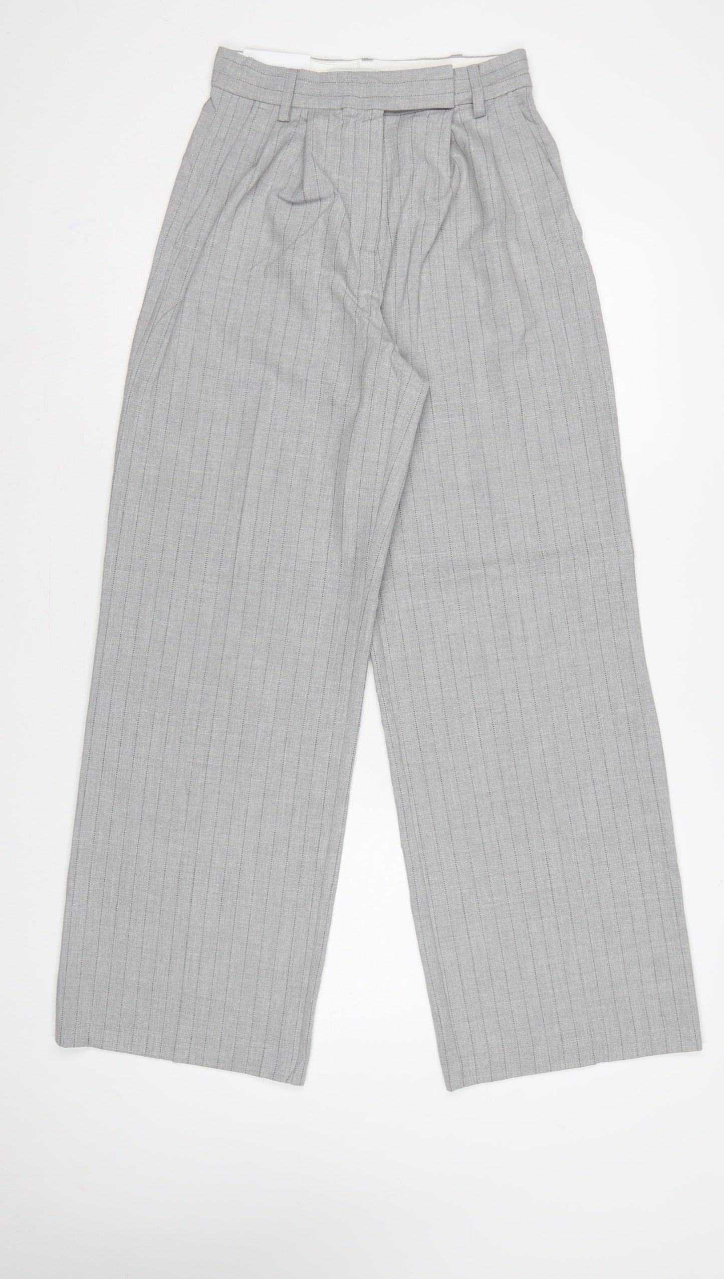 Bershka Women Grey Pinstripe UK 8 High Rise Wide Leg Dress Trousers