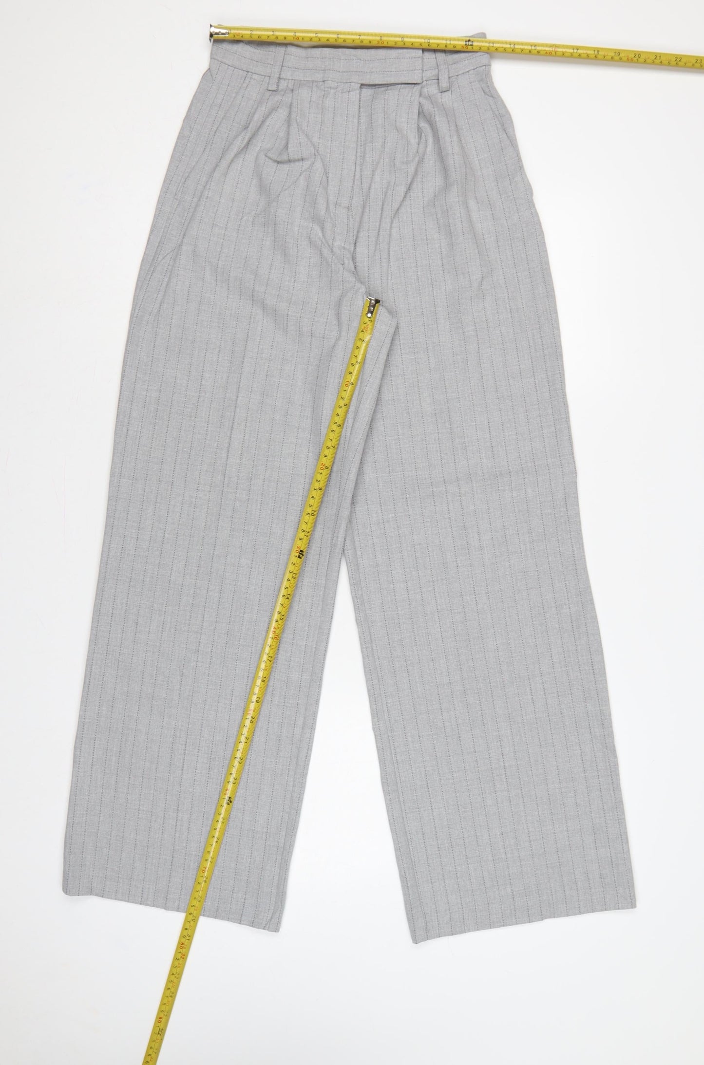 Bershka Women Grey Pinstripe UK 8 High Rise Wide Leg Dress Trousers