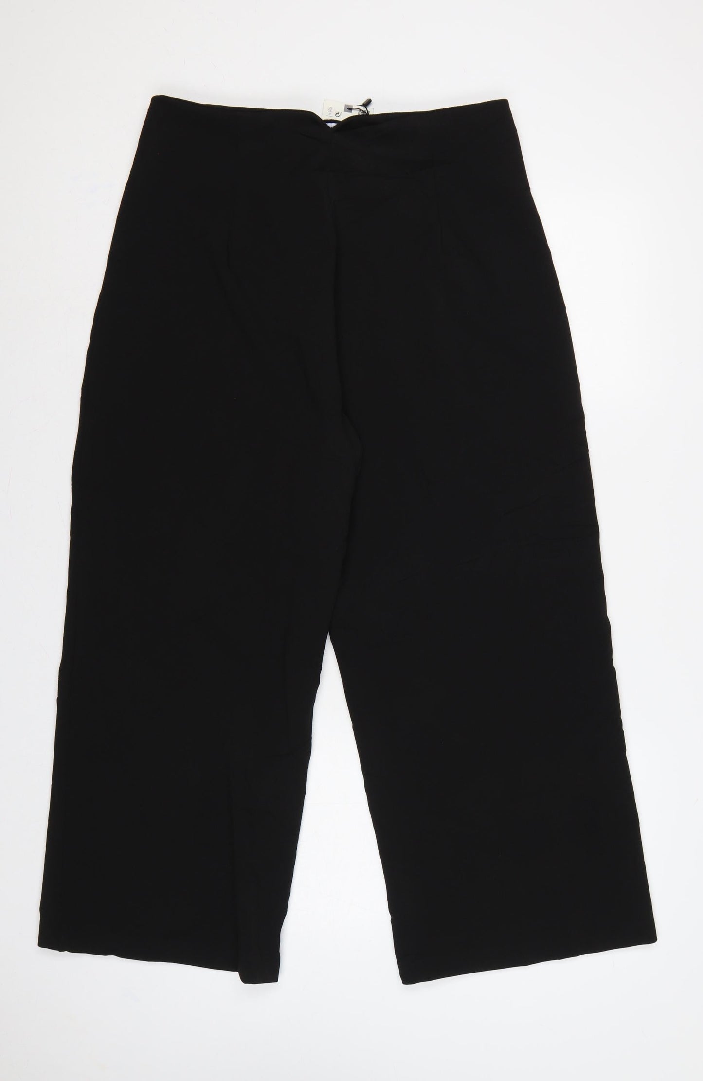 Zara Women Black XL High Rise Wide Leg Stretch Trousers Pockets
