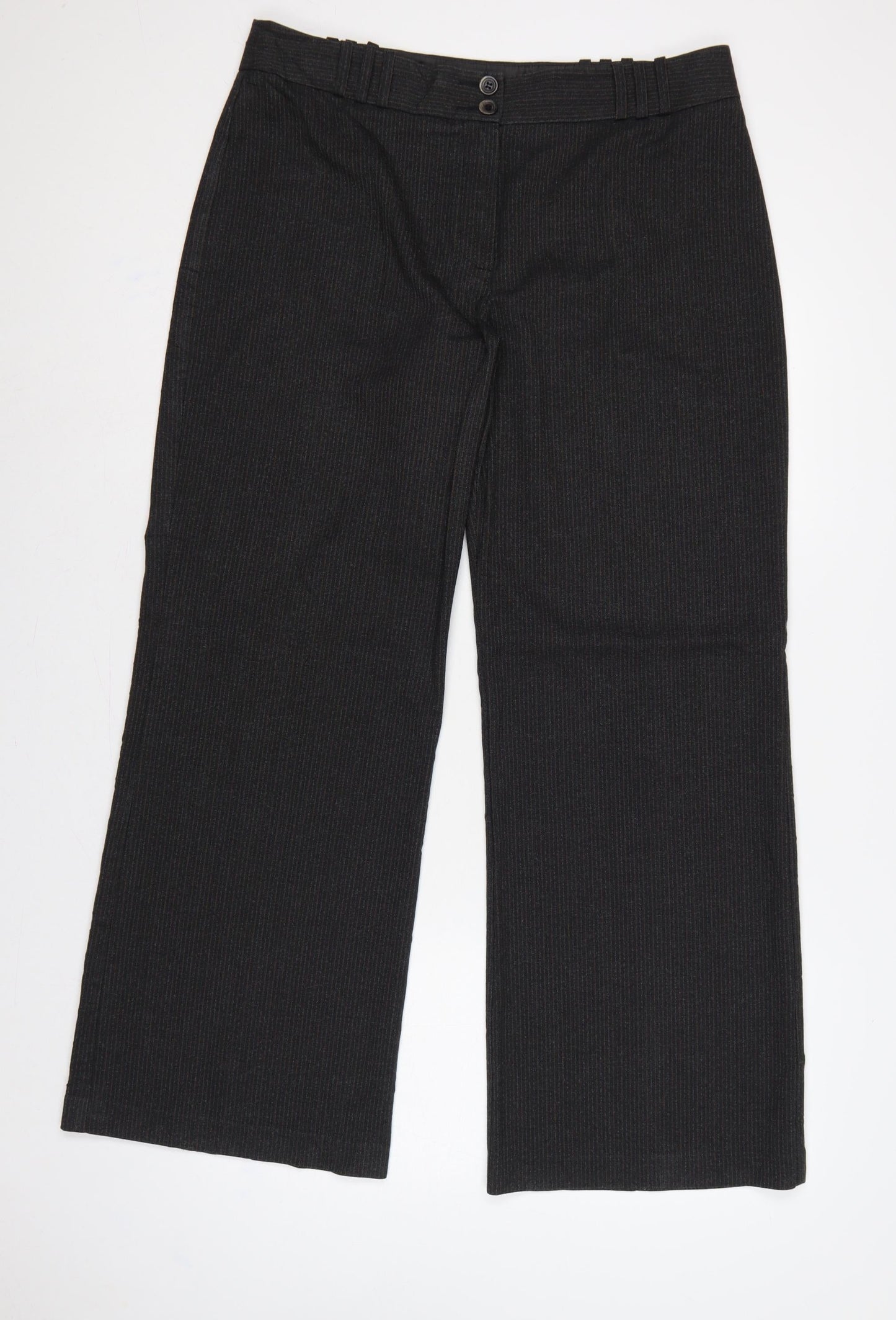 Marks & Spencer Women Black Pinstripe Wide Leg Dress Trousers UK 16