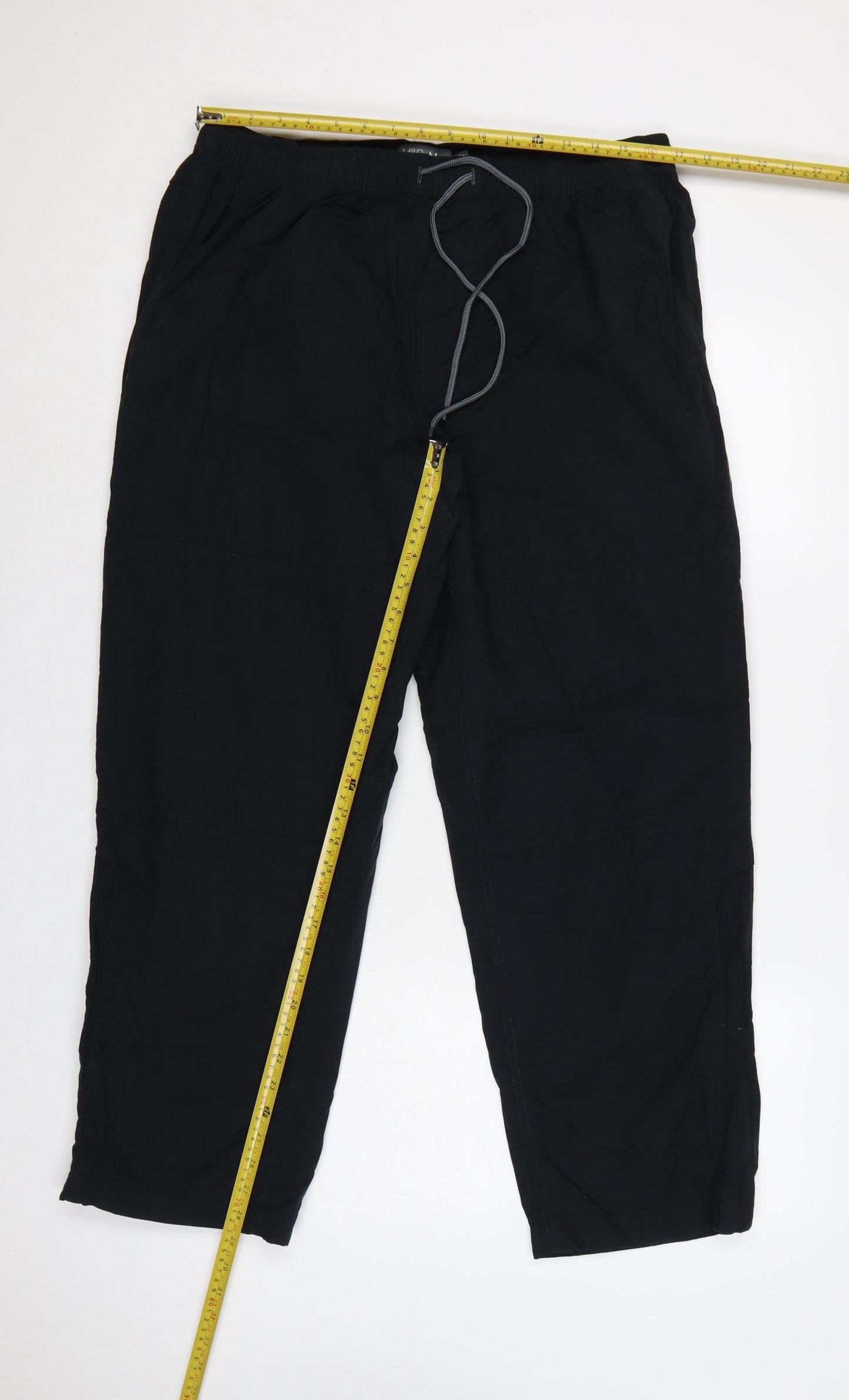 Marks & Spencer Men Black 38W 29L Drawstring Cotton Trousers
